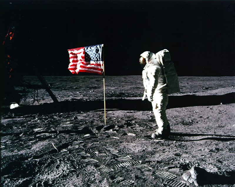 cameron mitchell image of man on moon with american flag
