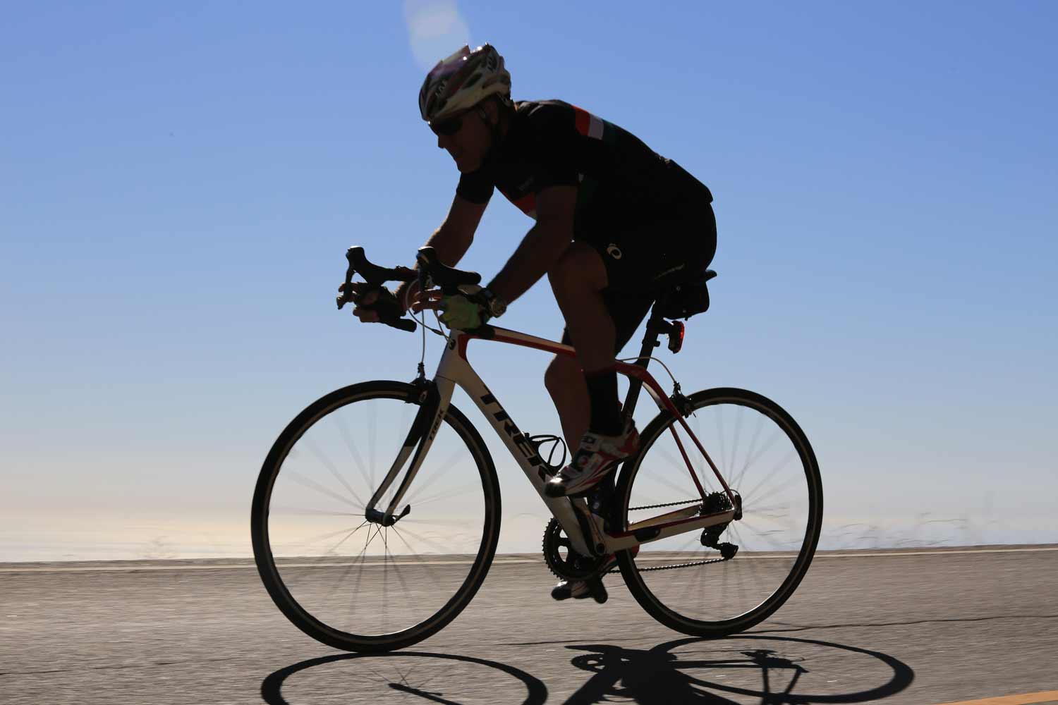Close up of biker in shadows
